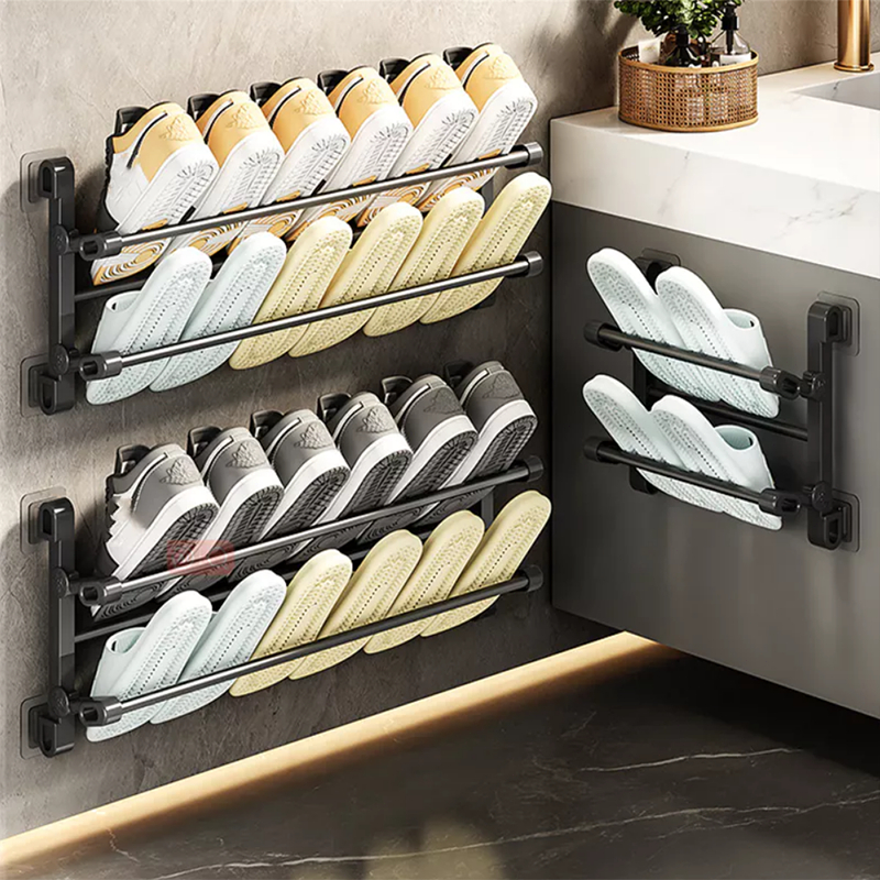 Bathroom punch-free slipper rack wall-mounted wall simple door shoe ...