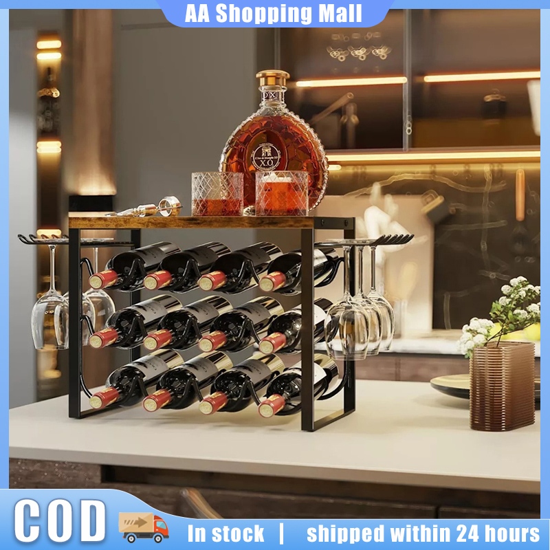 Wine Rack Countertop Wine Display Cabinet Desktop Stemware Storage ...