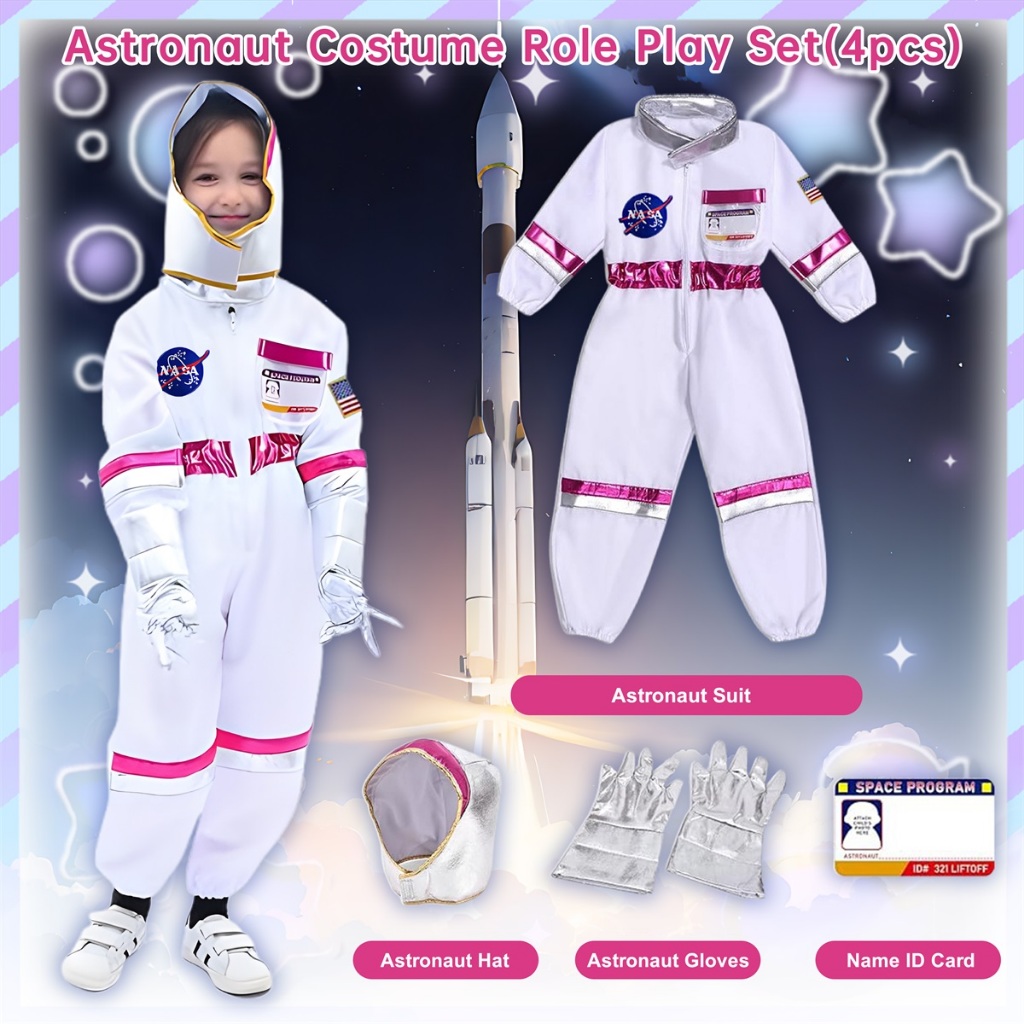 4pcs Astronaut Career Costume for Kids Boys Girls Space Jumpsuit ...