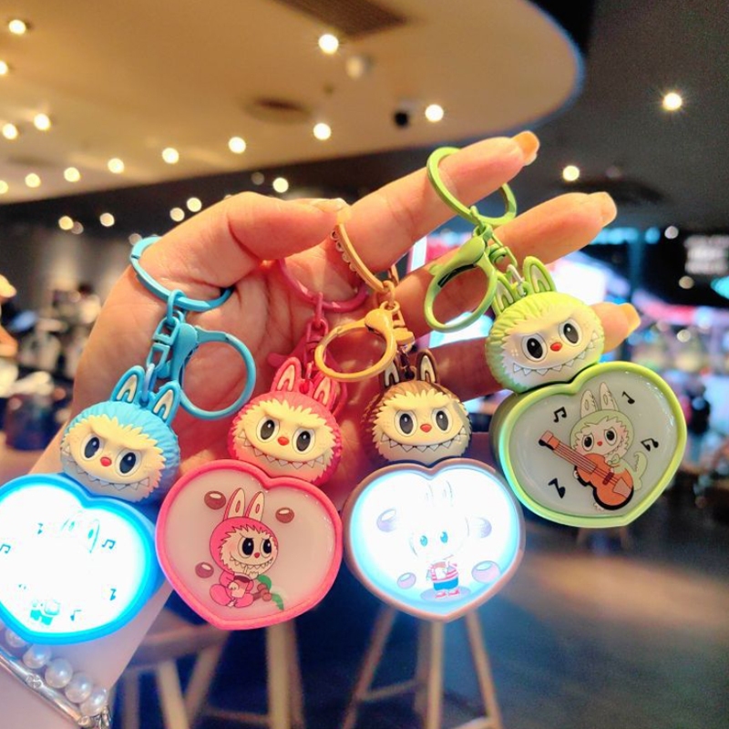Labubu Cartoon Cute Heart Night Light Car Keychain Pendant Students ...