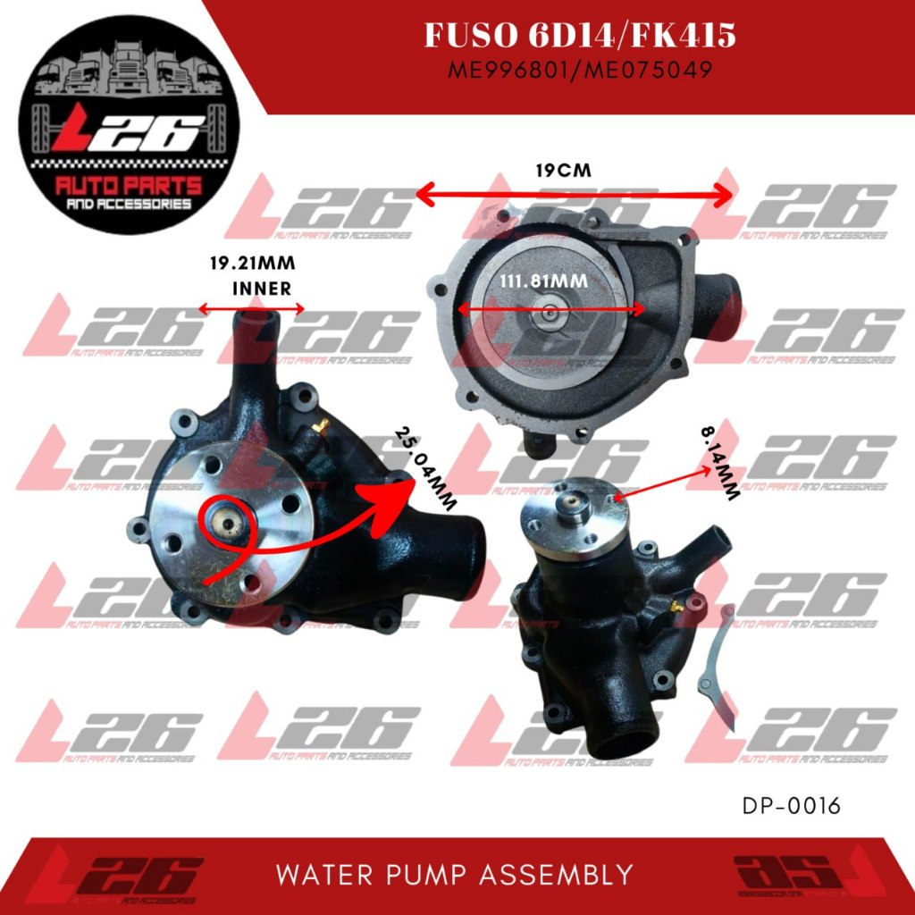 Mitsubishi Fuso FK415 6D14 WATER PUMP ASSEMBLY DP-0016 ME996801 ...