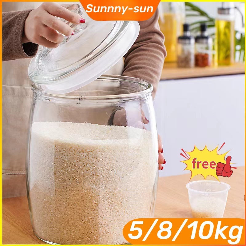 6L 8L 10L glass rice dispenser rice jar storage container canister rice ...