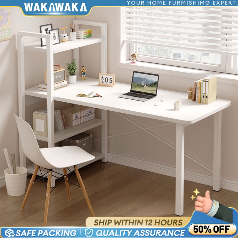 [Shelf Left&Right]90/120cm Study Table with Book Shelf Desktop Table  Computer Table for Home Bedroom - Main Image