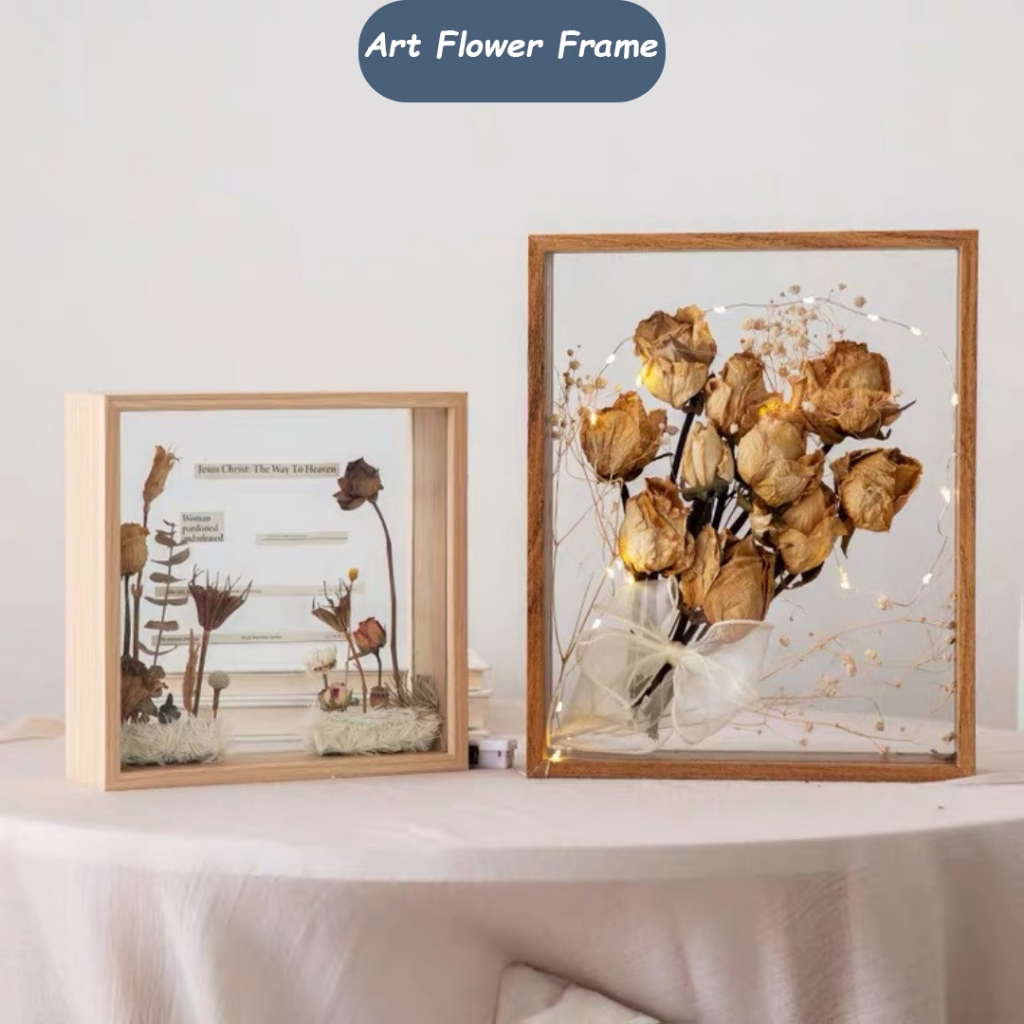 Shadow Box Light Dried Flower Frame Picture Depth 4CM DIY Photo Transparent Glass Wooden Crafts