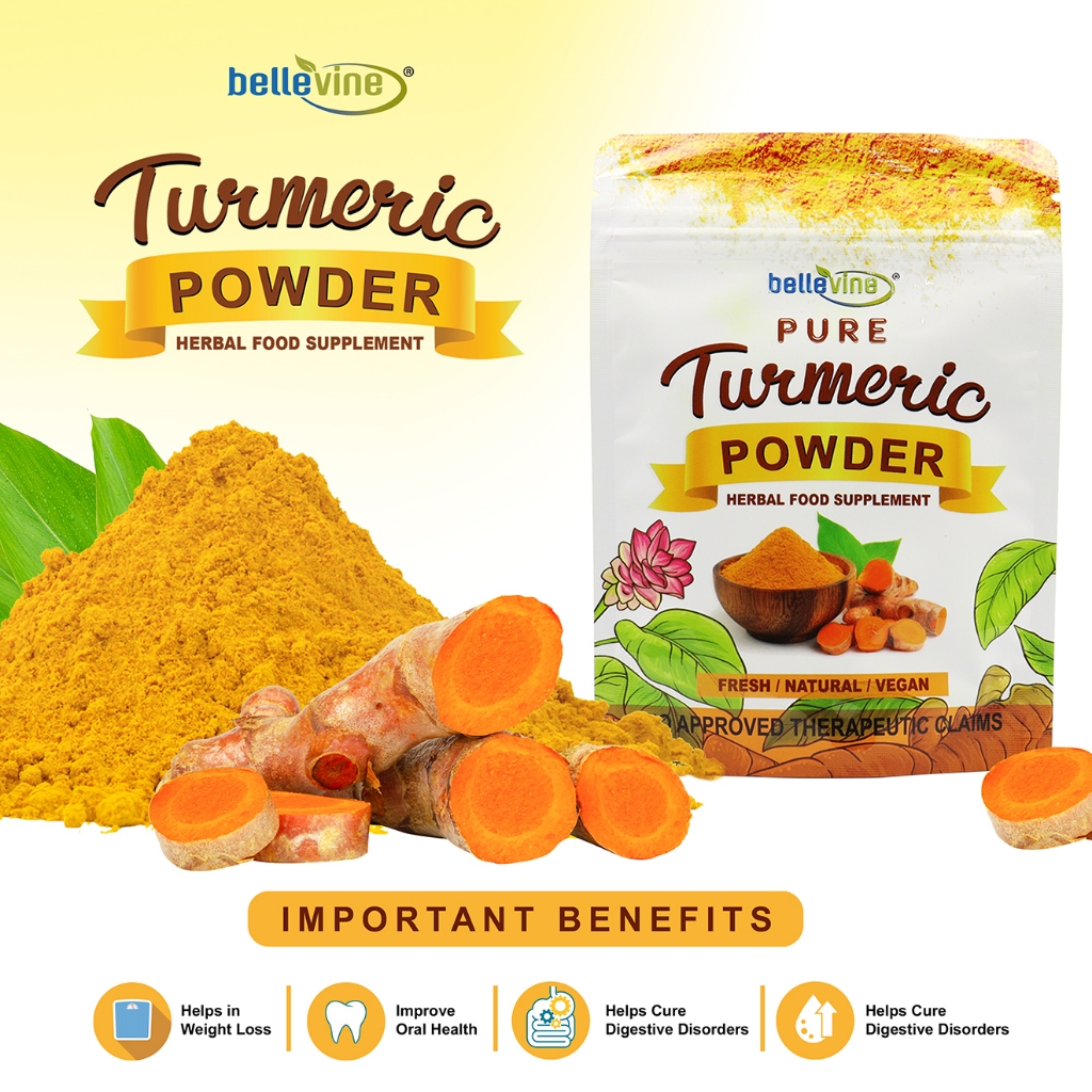 Bellevine Pure Turmeric Food Supplement Powder 50g (Pouch) | Shopee ...