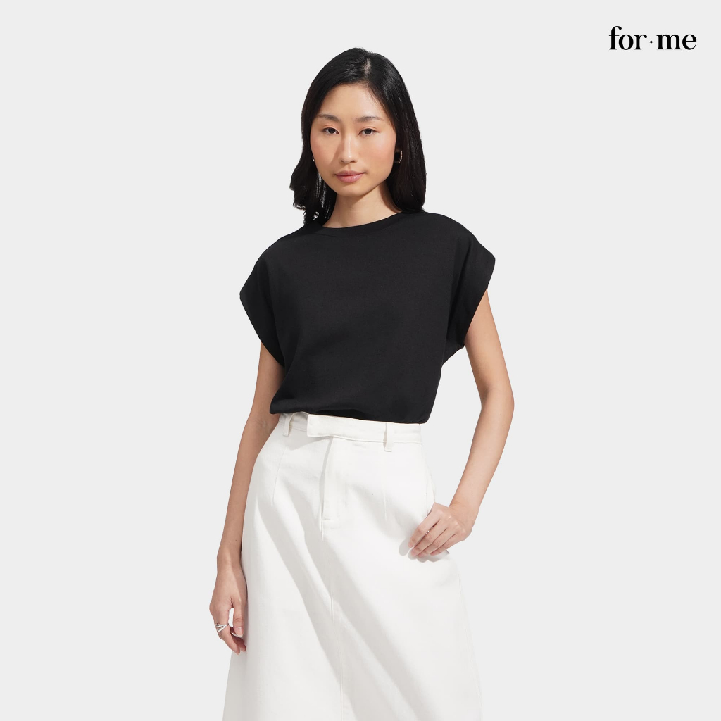 ForMe Basic Tee T-Shirt With Volume Sleeves For Women (Black/Barely ...