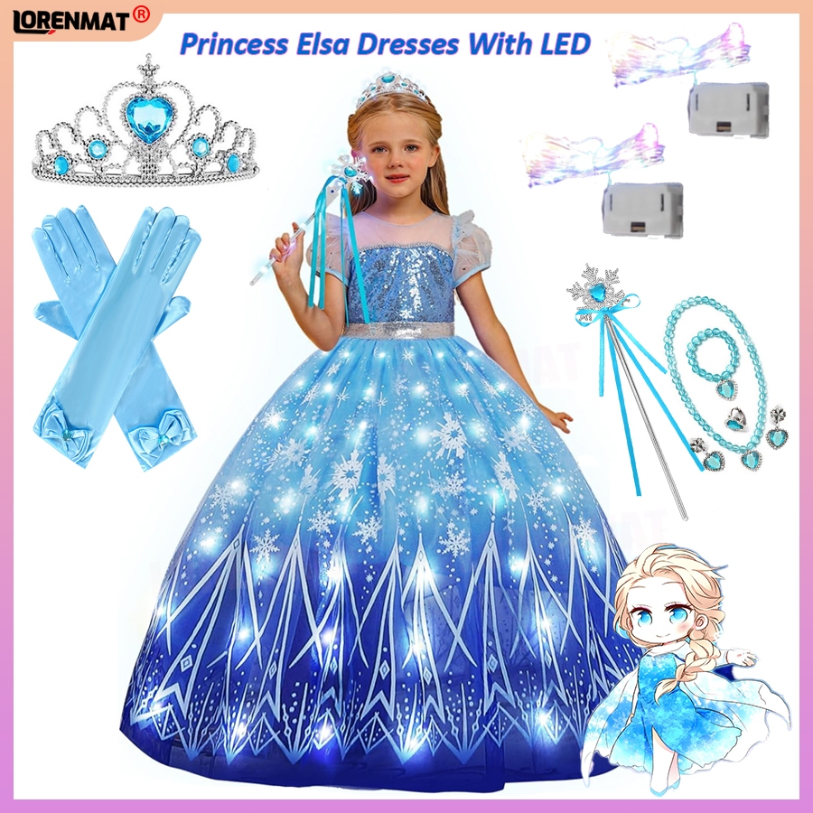 Frozen Princess Elsa LED Light Up Costume Dress for Girls Kids Cosplay ...