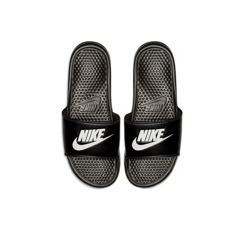 Nike benassi black and white slides best sale