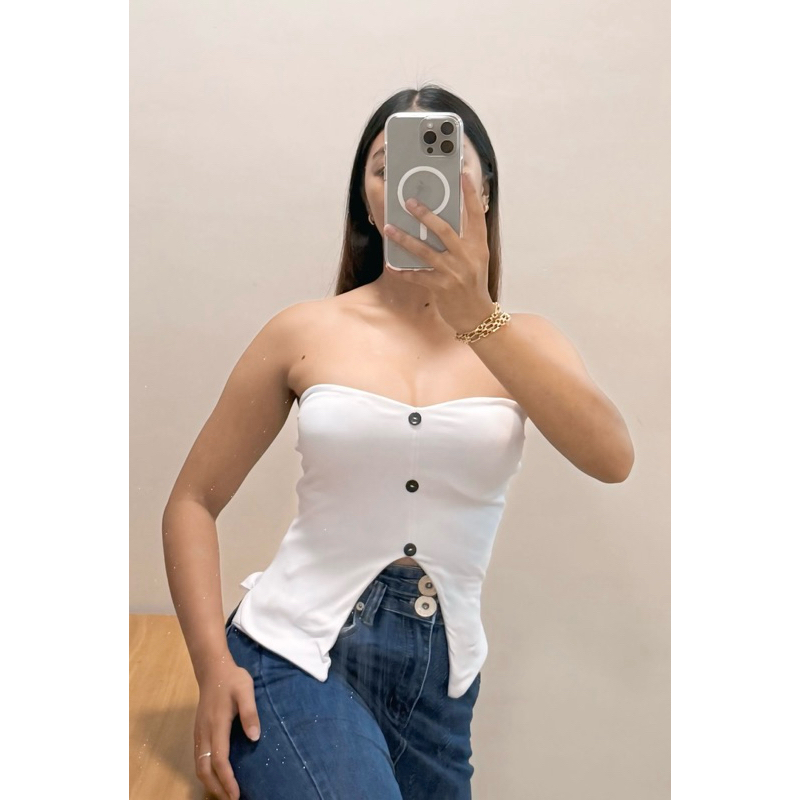 MARIE BUTTON TOP ( Double lining front ) | Shopee Philippines