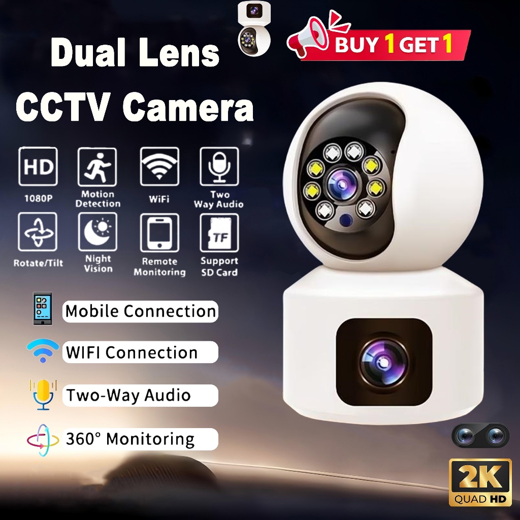 BUY 1 TAKE 1 V380 Pro CCTV Camera 2K HD Dual Lens Connect Cellphone APP ...