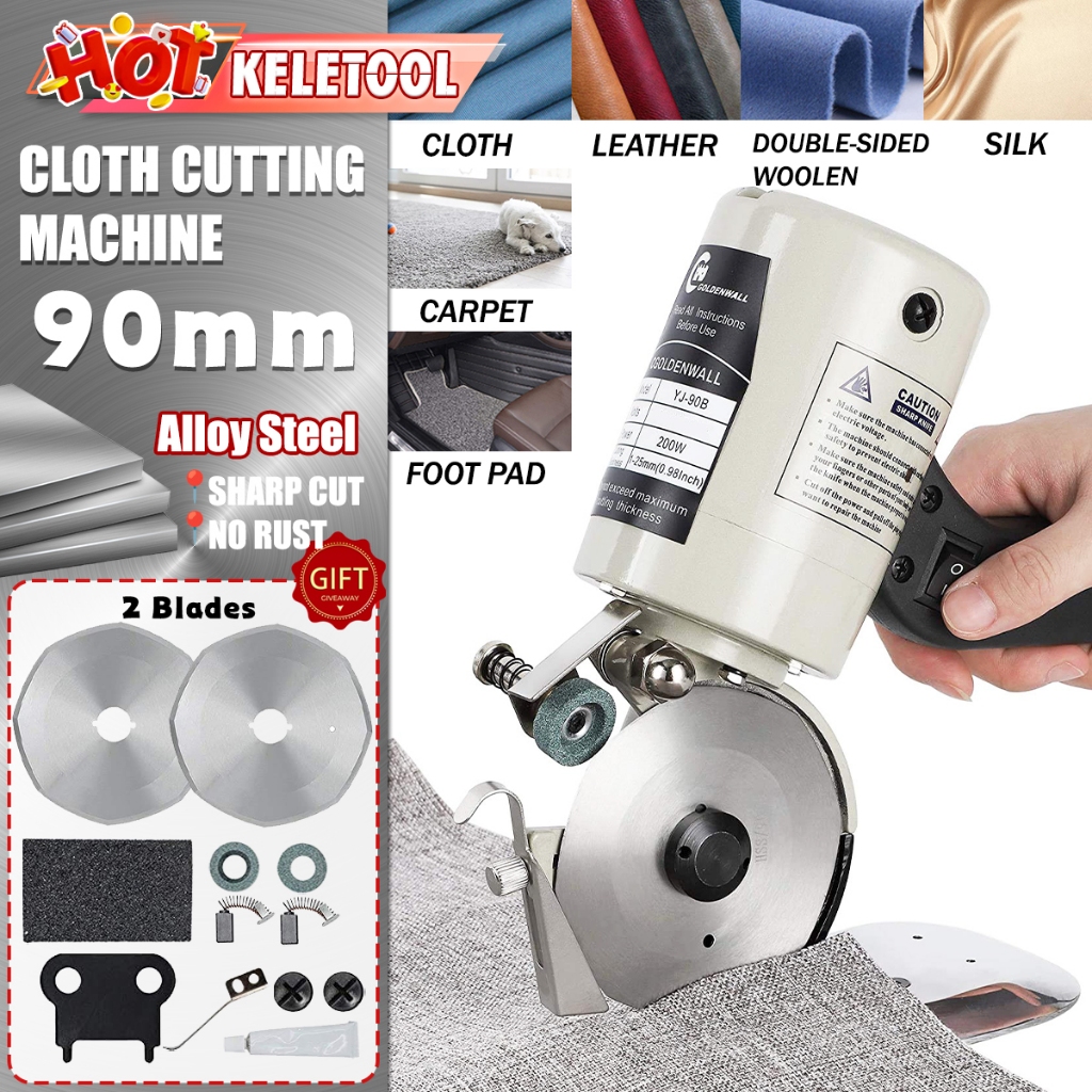 90mm Electric Cloth Cutter Portable Hand-Held Auto Round Knife Leather ...