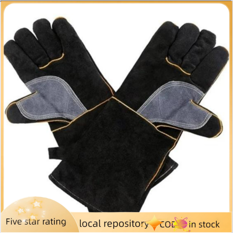 HITBOX Welding Gloves – 16" Cowhide Leather, Heat Resistant & Lined For Welding, BBQ, Blacksmithing (Blue & Black)