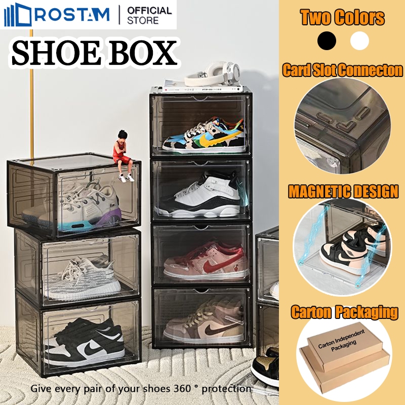 Acrylic Shoe Box Magnetic Clear Stackable Foldable Shoe Rack Large ...