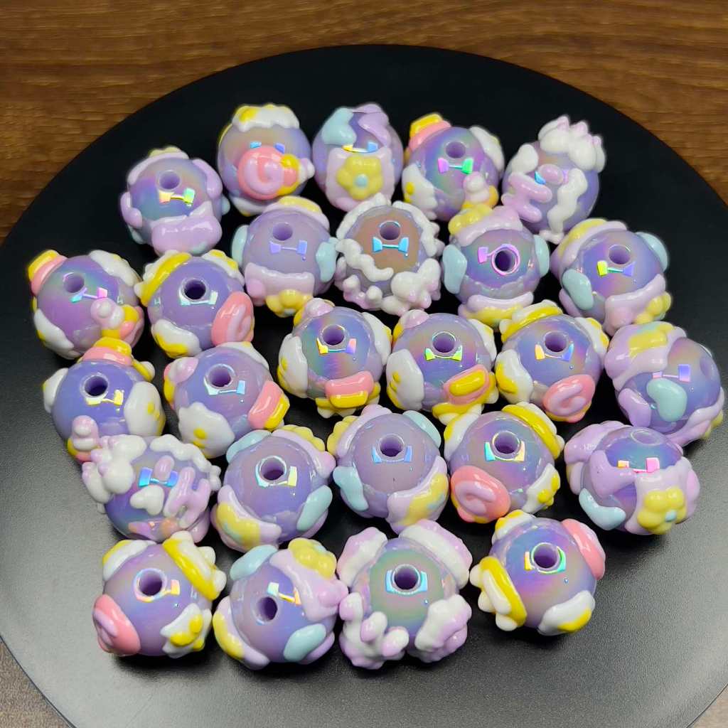 Veeds 1 Pc Hand painted Bead 16mm Lavender Assorted Design DIY Beads ...