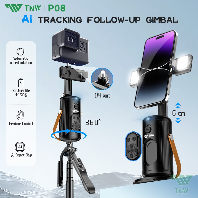 TNW P08 Face Tracking Phone Holder Stand 360°Rotation AI Follow-Up ...