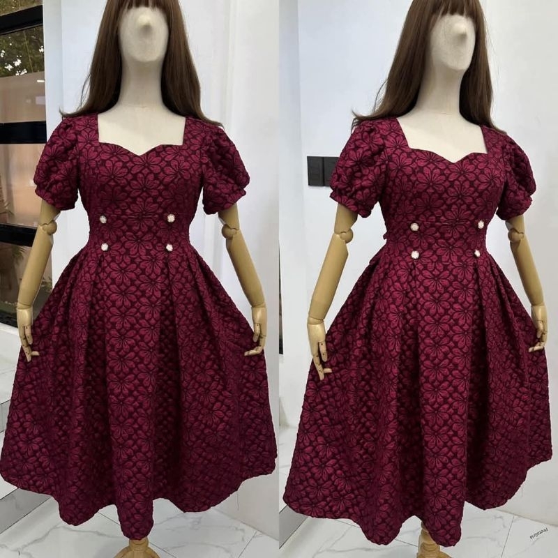 CHARLOTTE DRESS Plus Size Jacquard Embossed with side pockets LovEmpress Online Shop Shopee Philippines