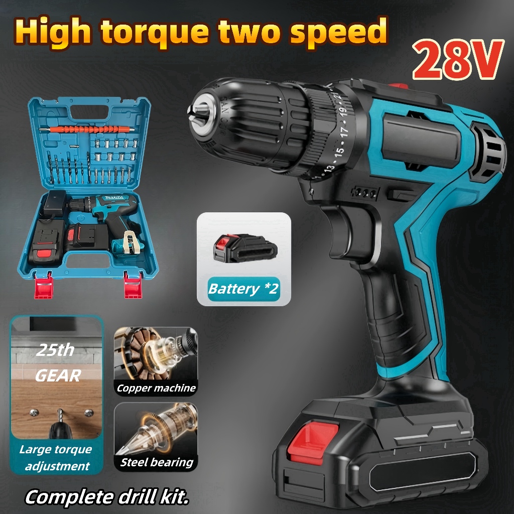 Portable Cordless Impact Drill Power Tools Set Screw Wireless Hammer ...