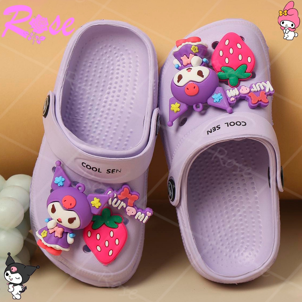 【ROSE】Kuromi Crocs Sandals Clogs Slippers For Kids Baby Girls Boys with  Jibbitzs Size19-35#1922-6