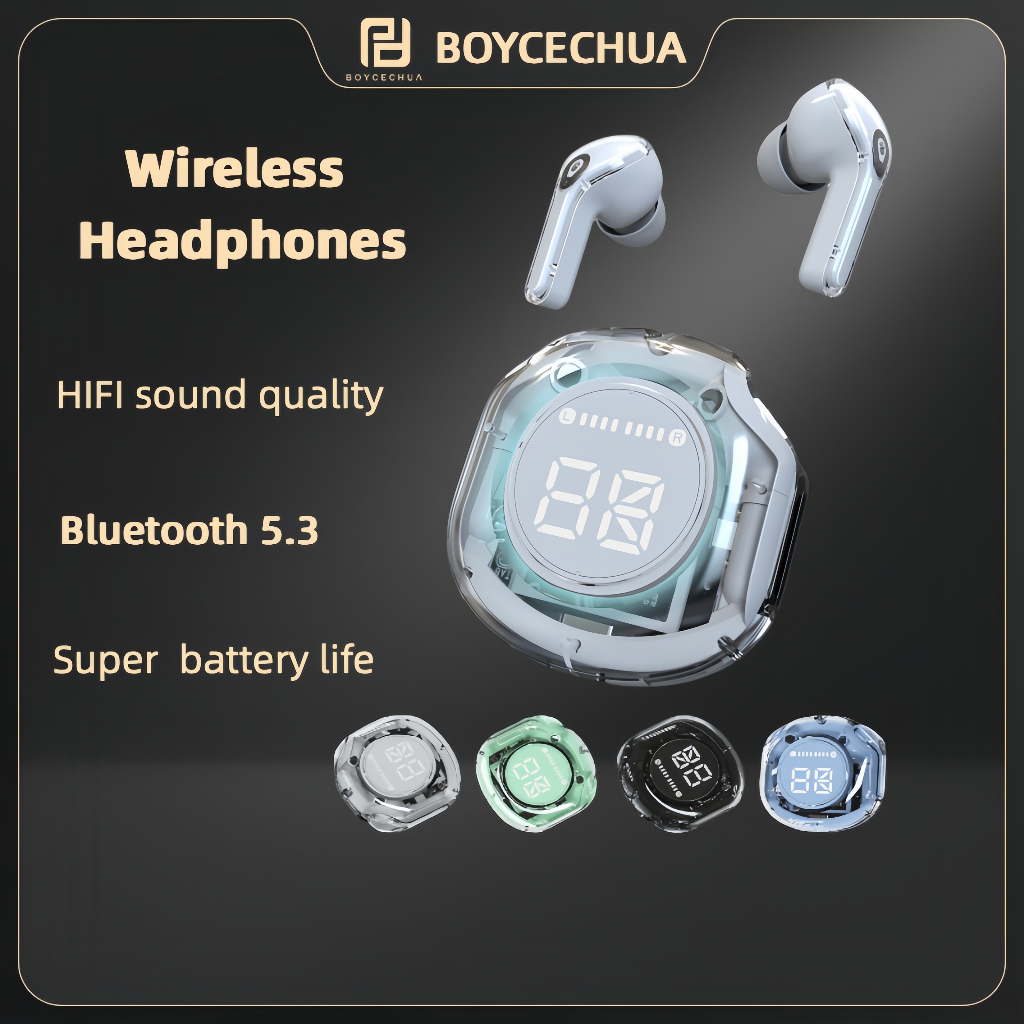 Boyce Wireless earphone New Transparent Digital Display TWS Mecha Style ...