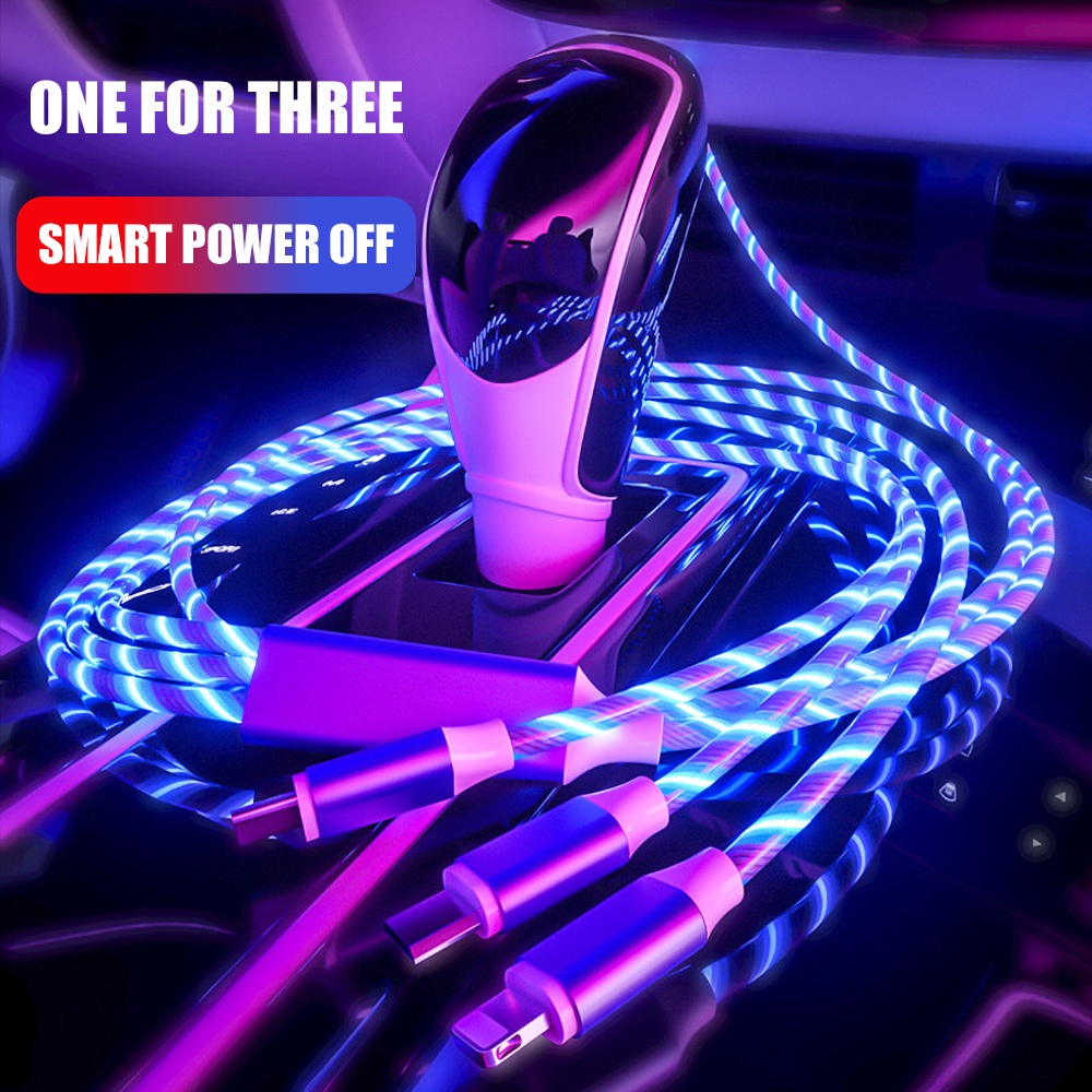 3-in-1 USB LED Data Cable 5A Fast Charging Micro USB Type-C for Android ...
