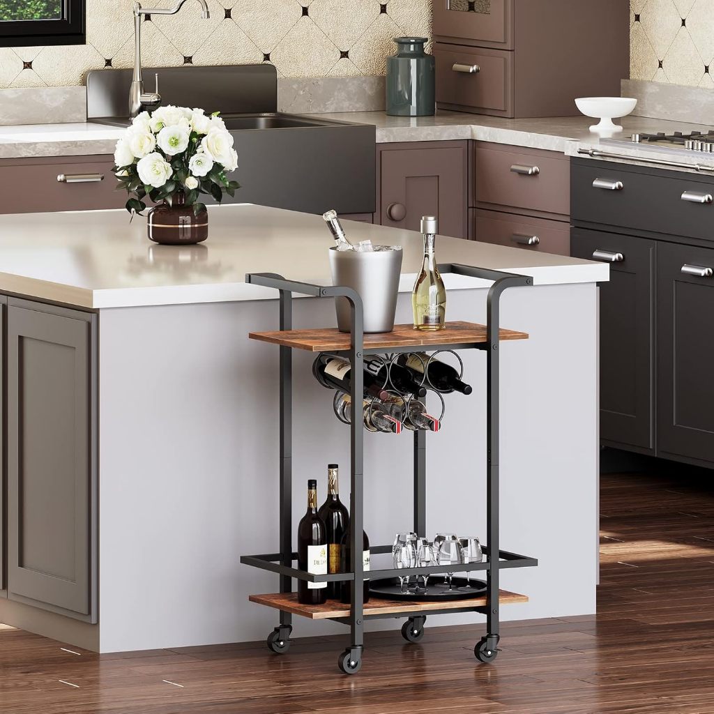 Wine Rack Trolley with Wheels Wine Rack Cart Bottle Organizer Mobile ...