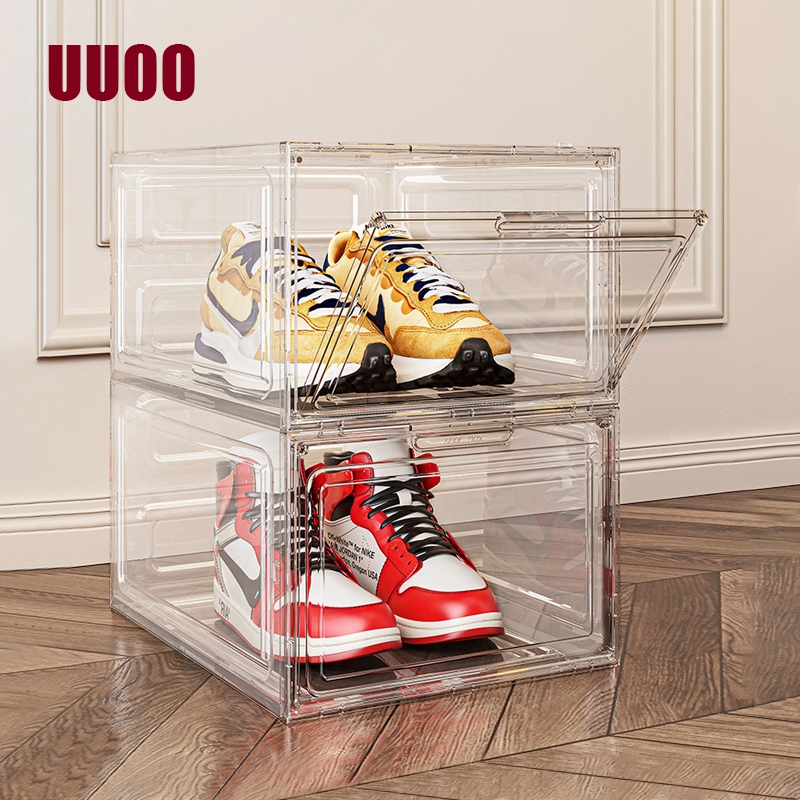 UUOO Transparent Shoe Box Magnetic Side Door Shoe Box Stackable Large ...