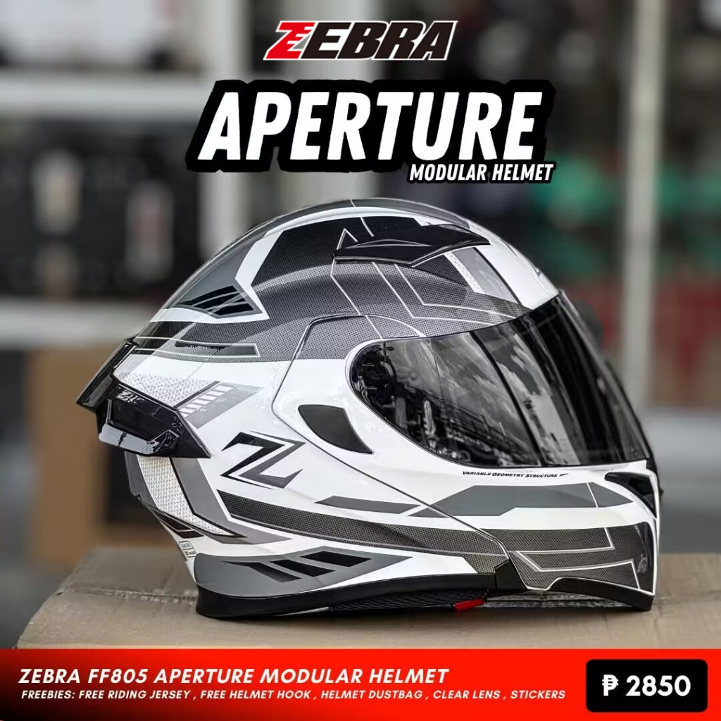 Zebra Aperture WhirlWind Modular Helmet Full Face Dual Visor for ...