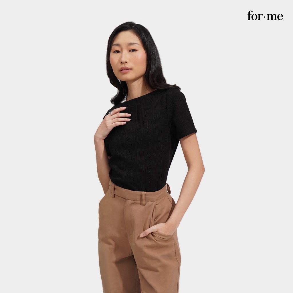 ForMe Jacquard Knit Tee For Women (Black) | Shopee Philippines
