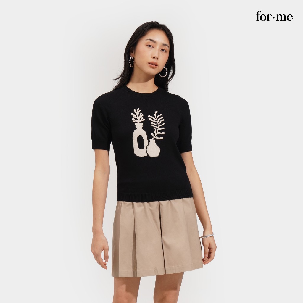 ForMe Flat Knit Graphic Tee T-Shirt For Women (Black) | Shopee Philippines