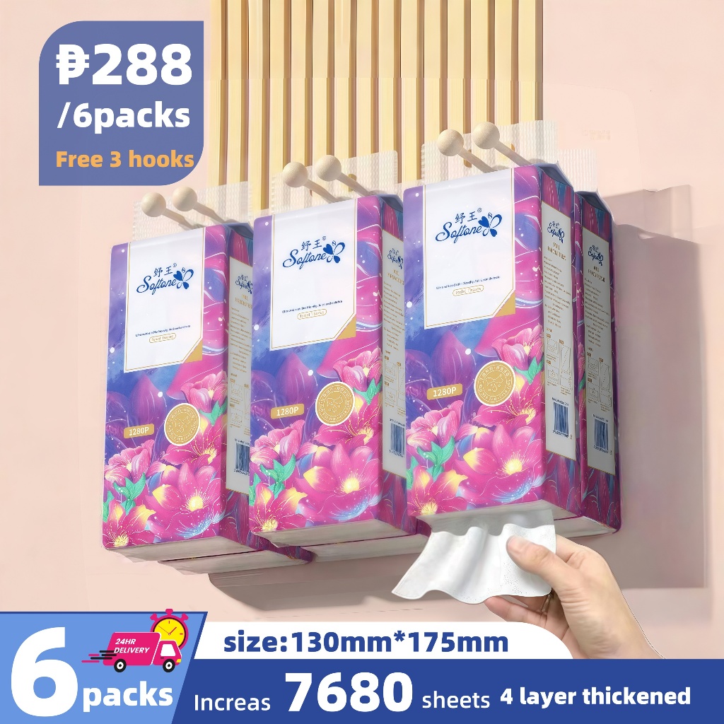 6 Packs Facial Tissue Bathroom Tissue Tissue Paper Wall Mounted Hanging ...