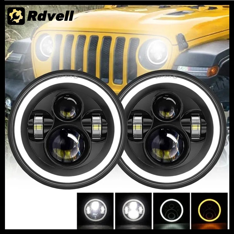 7Inch LED Headlights DRL Hi/Lo Beam 60W Halo Ring Amber Angel Eye For ...