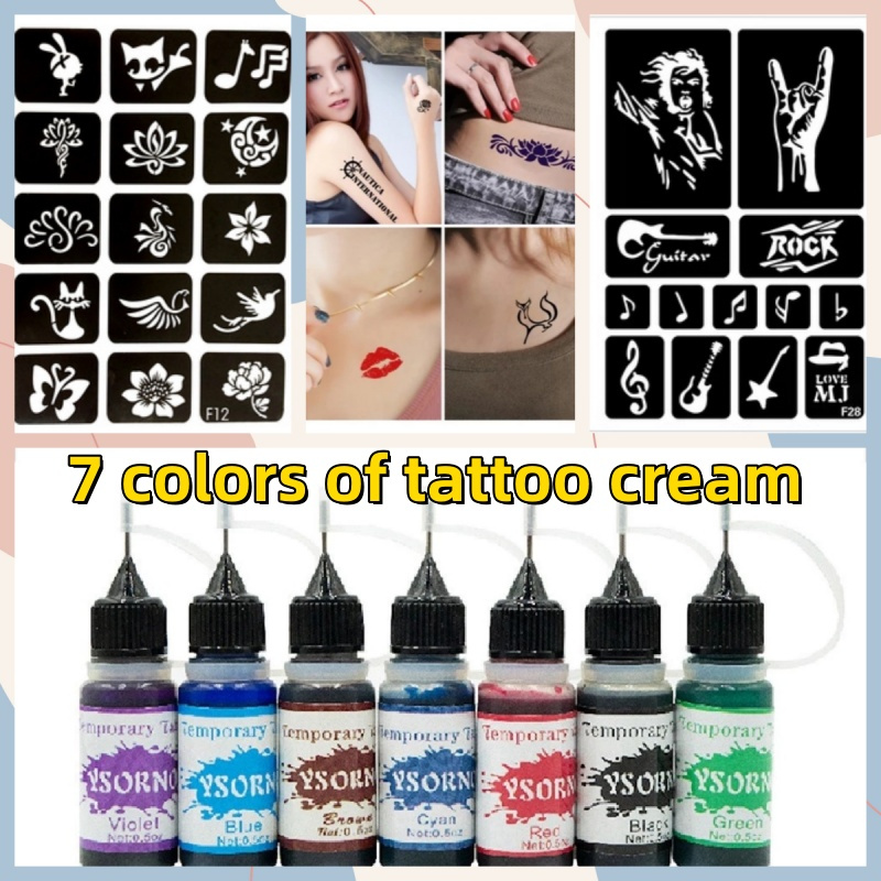 COD 7 colors tattoo ink + template for body tattoo supply 10ml/bottle ...