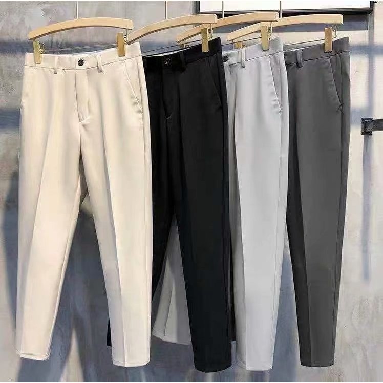 X201# Summer Korean plain ankle Trousers Men's Slim Fit Pants for men ...