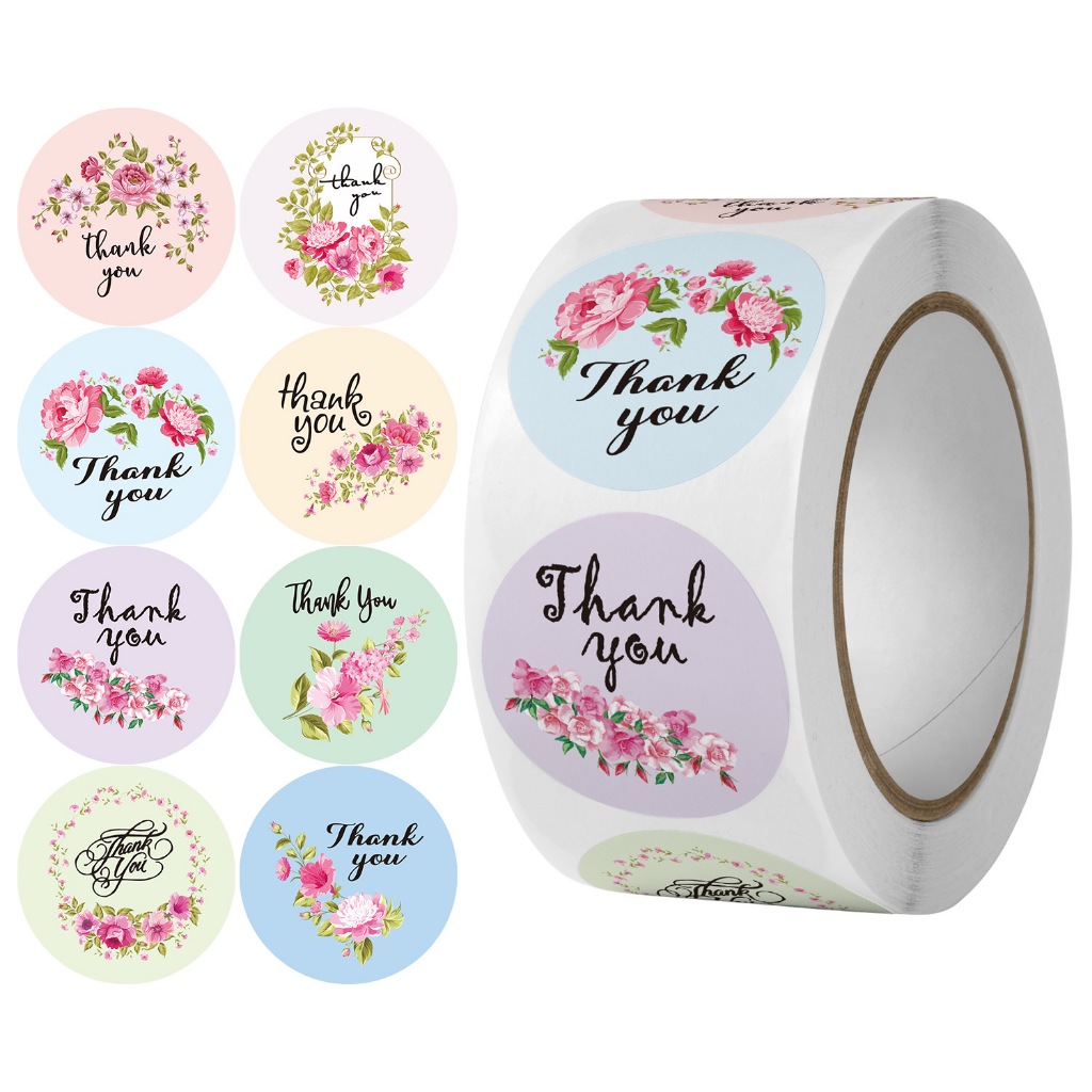 THE NEW 1Roll 500 pcs Thank You Thankyou Flower Round Seal Sticker Tags ...