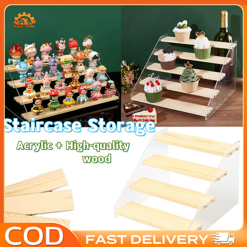 4-layer Ladder Acrylic Display Rack Organizer Wooden Food Dessert Cake ...