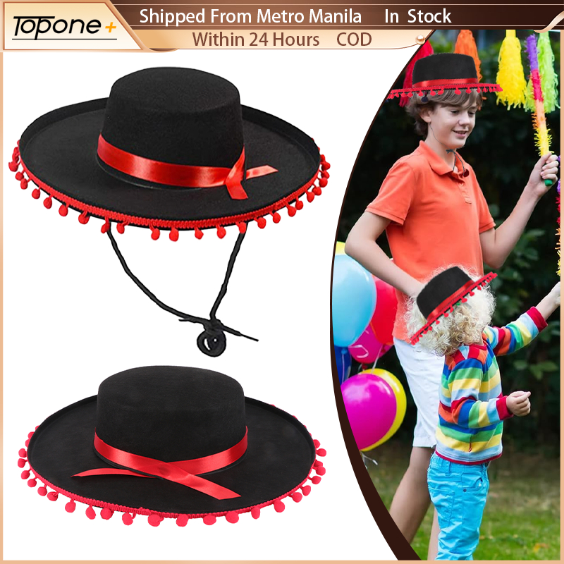 Mexican Hat Halloween Red Ribbon Hairball Mexican Top Hat Children's ...