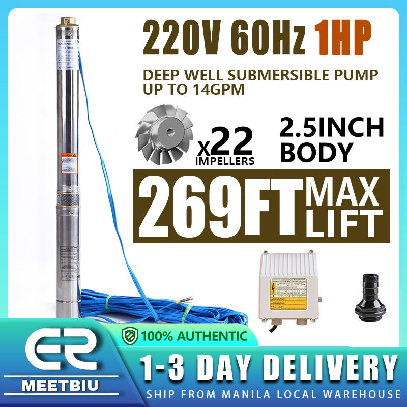 2.5'' Submersible Pump 1HP 220V 60Hz High Lift Deep Well Pump Multi ...