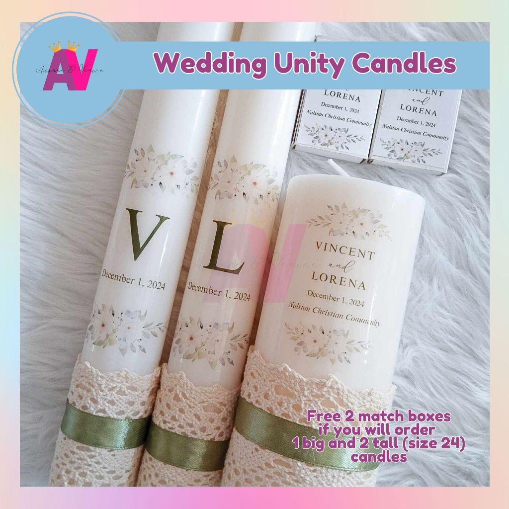 Personalized Wedding Unity Candles Sage Green with Ribbon | Shopee ...