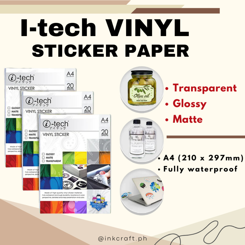i-tech Waterproof A4 Vinyl Sticker Paper Glossy/Transparent/Matte ...