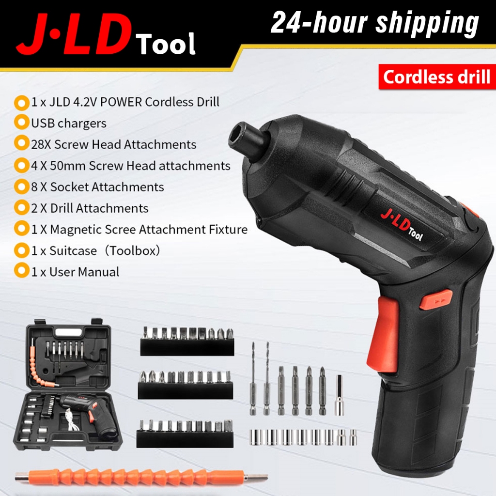 JLD 4.2VF Cordless Screwdriver Tool Kit 47PCS Rechargeable Electric ...