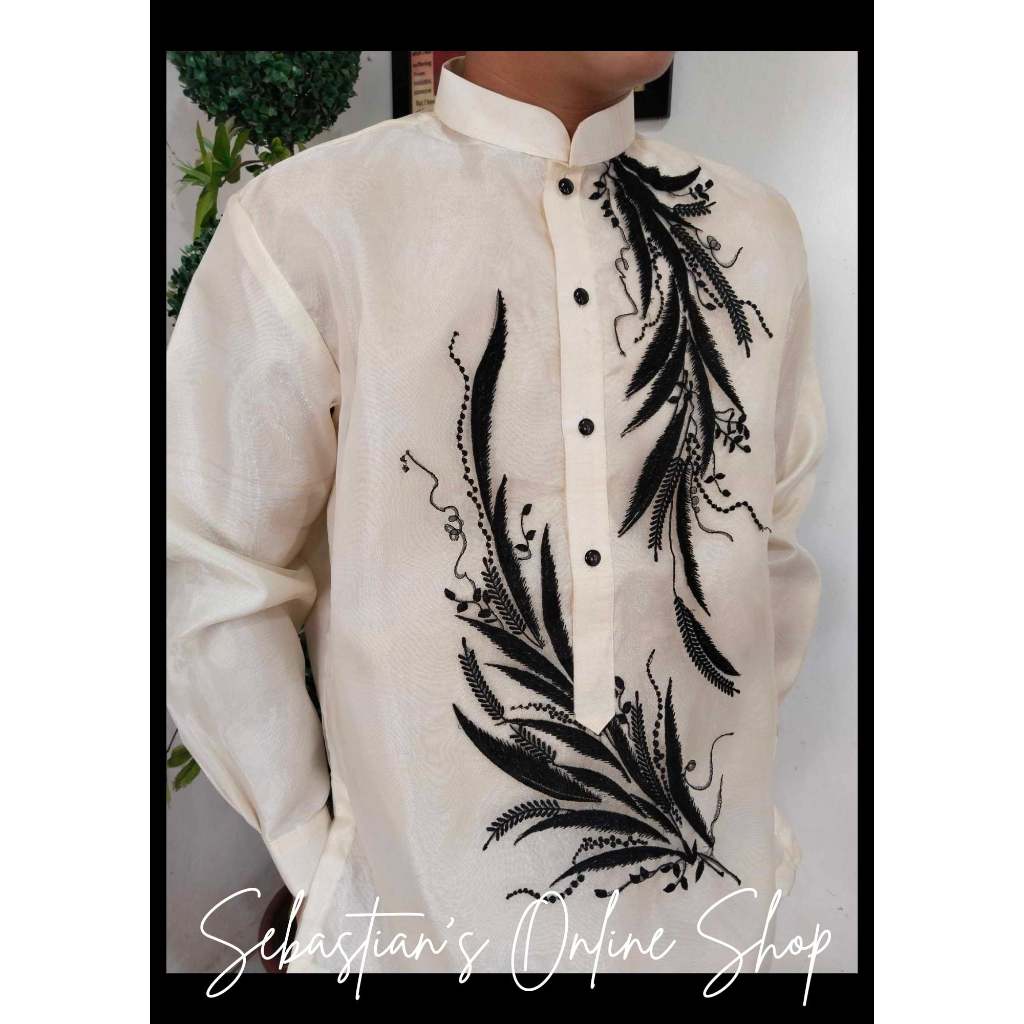 Barong Talahib Design (Black Embroidered) | Shopee Philippines