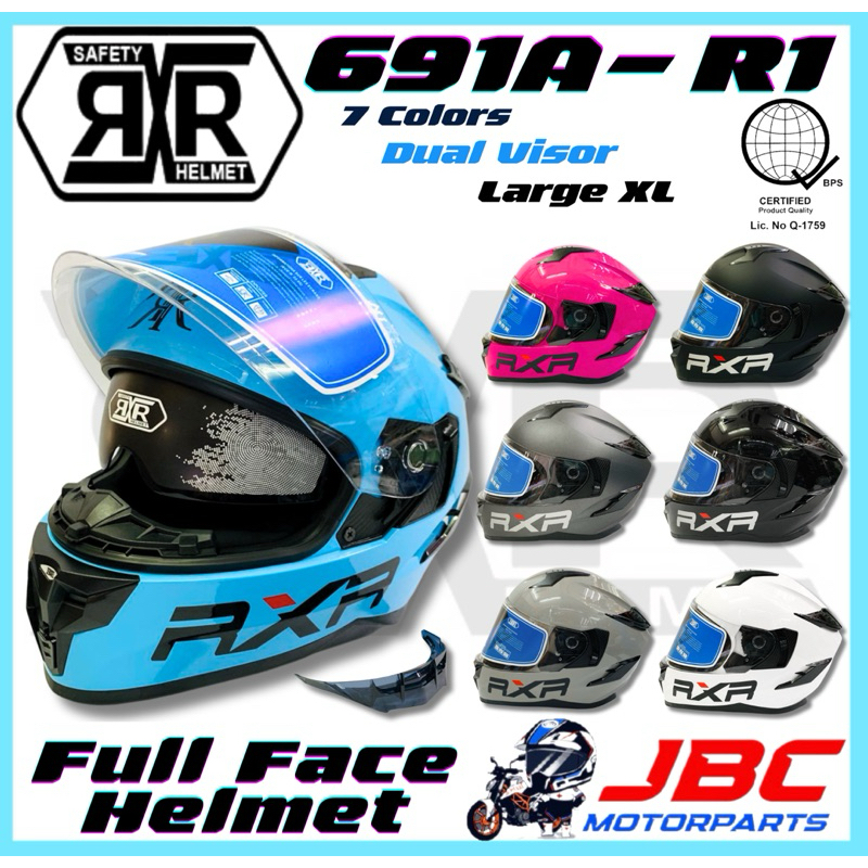 RXR 691A-R1 Motorcycle Full Face Helmet with ICC Dual Visor LARGE XL ...