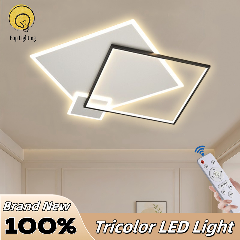 LED Tricolor Ceiling Lamp Remote Dimming Square LED Ceiling Light ...
