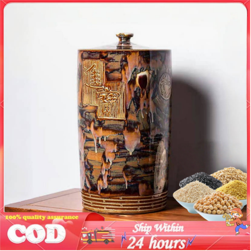 【FAST】Ceramic rice storage Rice Vase ceramic container rice jar rice ...