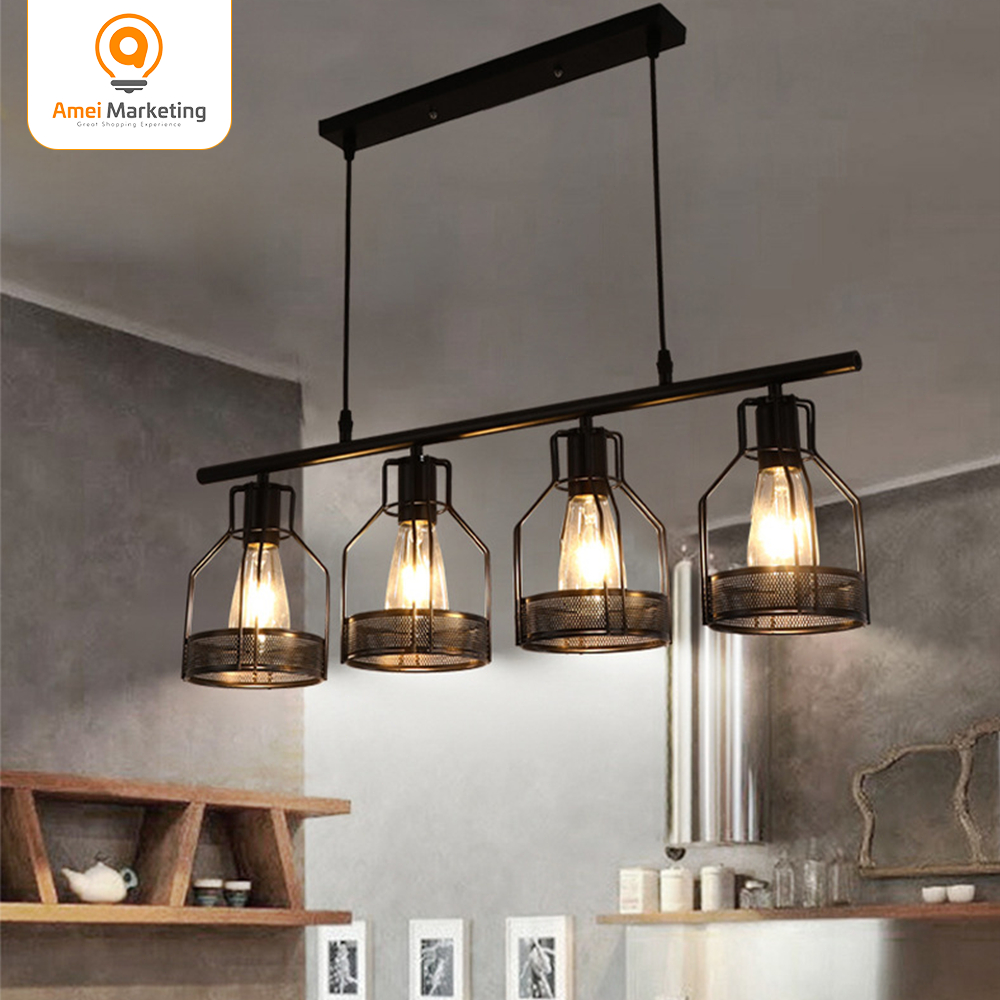 AMEI 4-Light Farmhouse Black Kitchen Island Lighting - Adjustable Rods ...