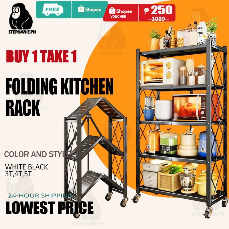 BUY 1 TAKE 1 Folding Kitchen Supplies Racks Foldable Steel Shelf Racks ...