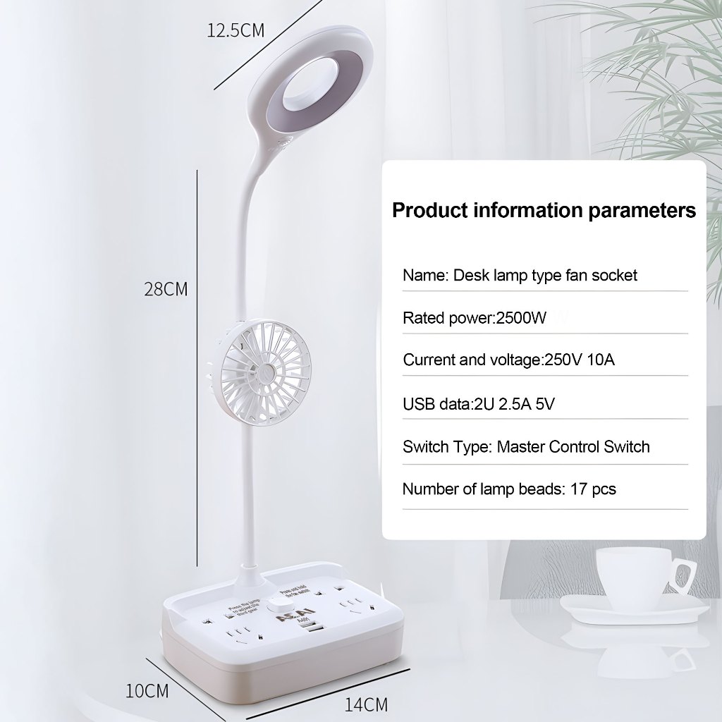 Multifunctional socket electric fan withtable lamp, practical USB port ...