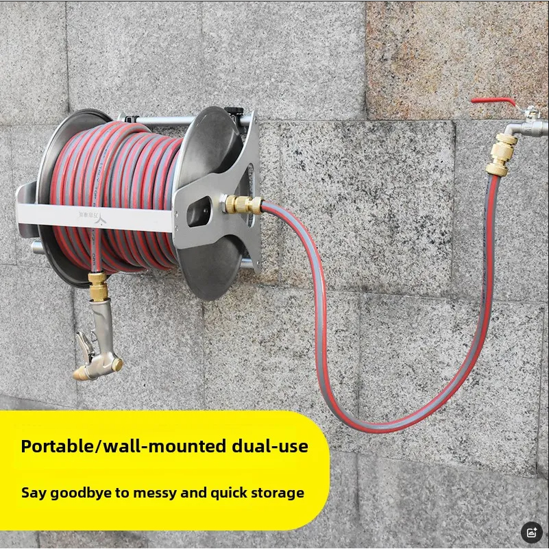 Stainless Steel Garden Hose Reel Holder Wall Mounted Storage Rack ...