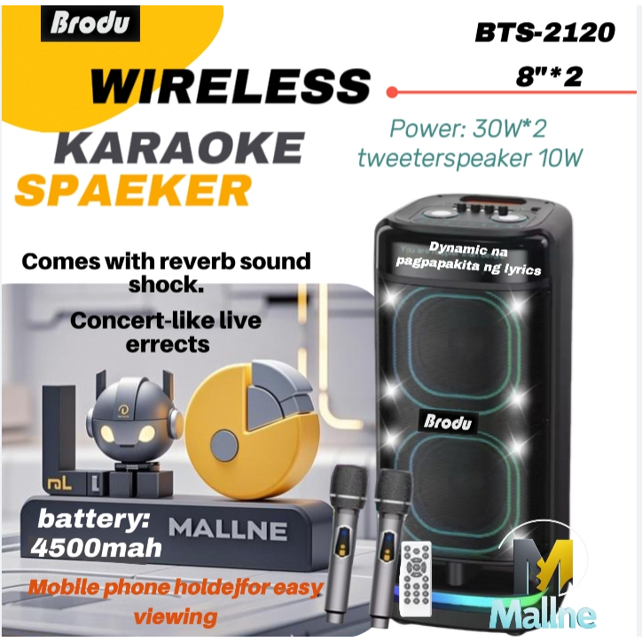 Brodu BTS-2120 Double bass Bluetooth karaoke speaker with Lyrics prompt ...