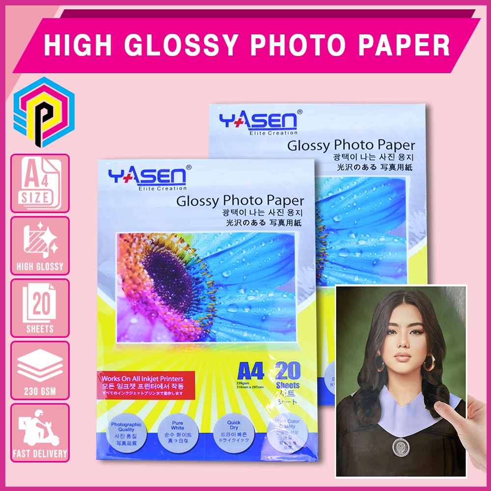 YASEN Glossy Photo Paper A4 5R 4R 3R Size 230GSM Inkjet Photo Paper for ...